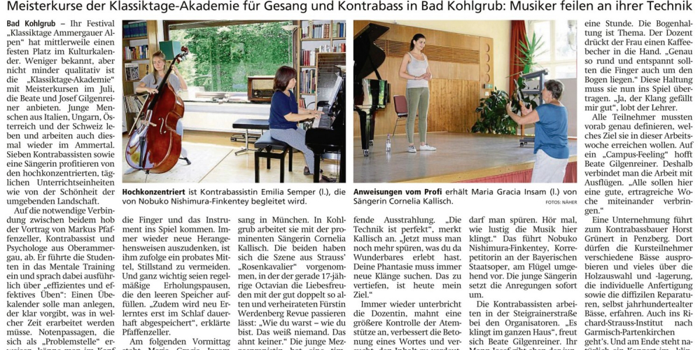 Beitrag im Garmischer Tagblatt über die Klassiktage Akademie.
